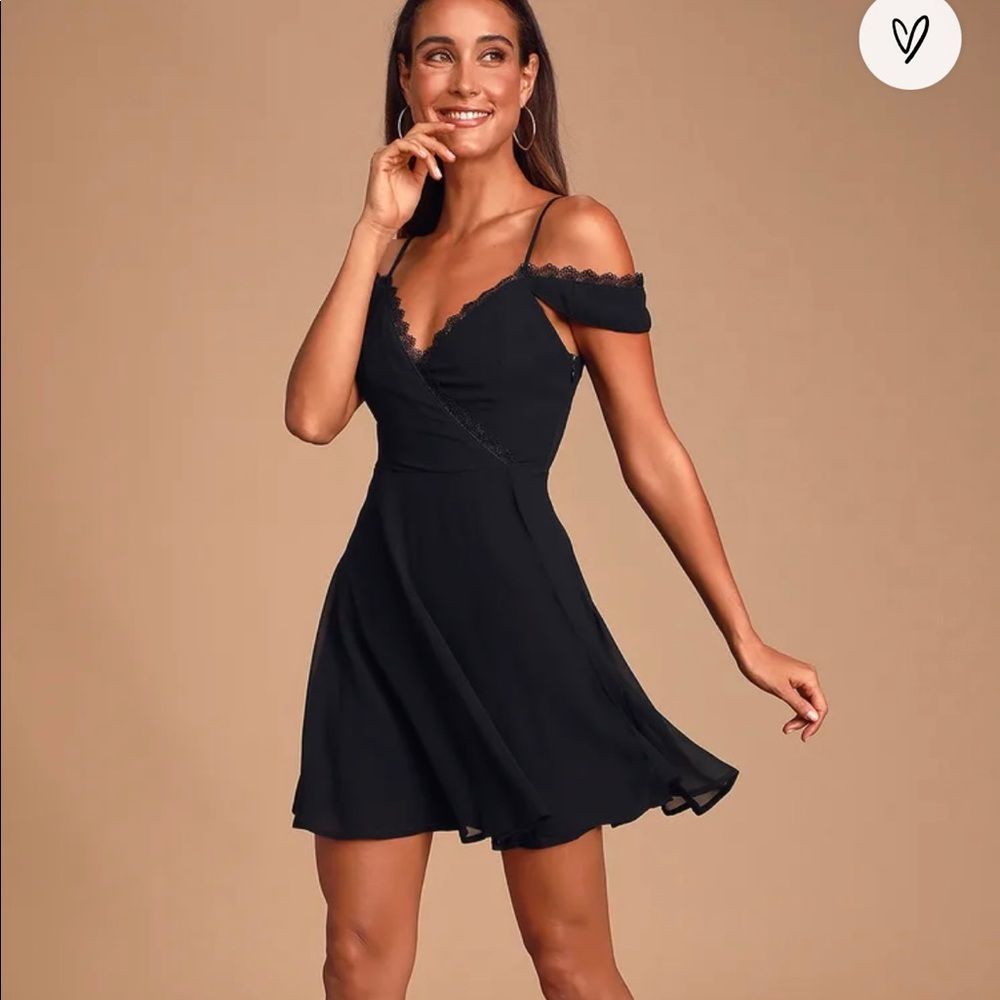 Off-shoulder faux wrap dress